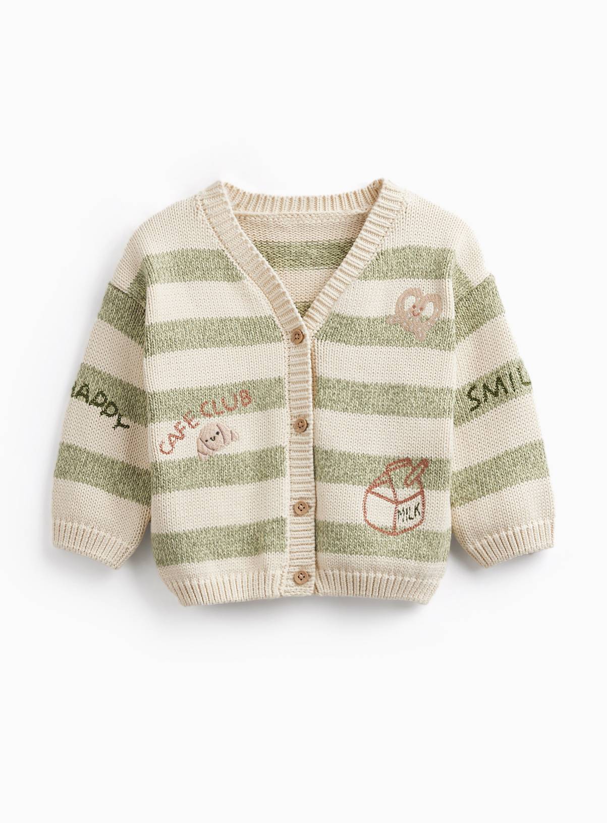 Green Stripe Print V Neck Cardigan 6-9 months - Image 1